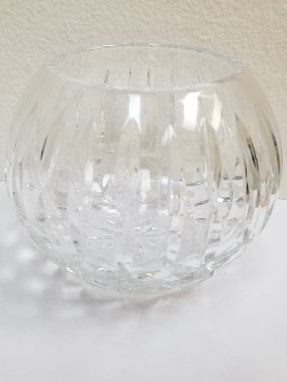 Vintage Cut Crystal Rose Bowl Vase 4in Vertical Panel Cuts Scalloped Rim Sparkle